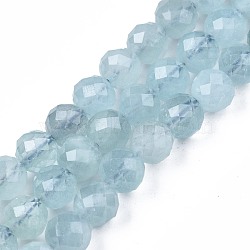 Natural Aquamarine Beads Strands, Faceted, Round, 5.5~6x6mm, Hole: 1mm, about 32pcs/strand, 7.48 inch(X-G-S345-6mm-014)