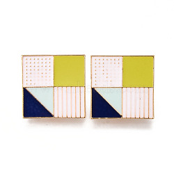 Alloy Enamel Brooches, Enamel Pin, with Brass Butterfly Clutches, Square, Light Gold, Cadmium Free & Nickel Free & Lead Free, Colorful, 20x20x2mm, Pin: 1mm(JEWB-N006-037-NR)