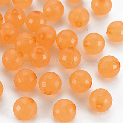 Transparent Acrylic Beads, Dyed, Faceted, Round, Orange, 9.5x9.5mm, Hole: 2mm, about 970pcs/500g(TACR-S153-42E-02)