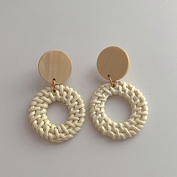 Woven Wood Rattan Dangle Earrings for Women, Round(SN9430-1)