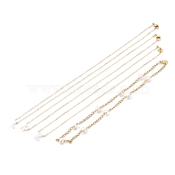Pendant Necklaces, with Brass Cable Chains, Vacuum Plating 304 Stainless Steel Twisted Chains, Natural Cultured Freshwater Pearl Beads, Natural Freshwater Shell Bead, Golden, 15.75 inch(40cm)x0.15cm, 4pcs/set(NJEW-JN03328)