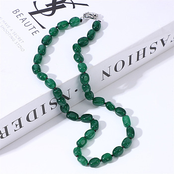 Natural Green Onyx Agate(Dyed & Heated) Nuggets Beaded Necklaces for Women, 18.11 inch(46cm)