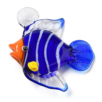 Handmade Lampwork Pendants, Fish, Blue, 38x38x13mm, Hole: 3.5x5mm