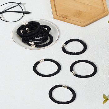 10Pcs Polyester Rubber Hair Accessories, for Girls or Women, Scrunchie/Scrunchy Hair Ties, Black, 7mm, Inner Diameter: 44mm