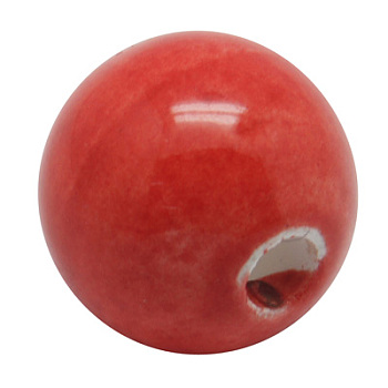 Handmade Porcelain Beads, Bright Glazed Style, Round, Red, 16mm, hole: 3mm