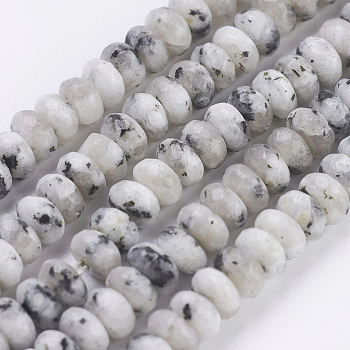 Natural Snowflake Obsidian Beads Strands, Faceted, Rondelle, 4~4.5x2~2.5mm, Hole: 1mm, about 150pcs/strand, 15.1  inch~15.3 inch(38.5~39cm)