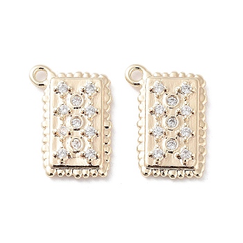 Brass Micro Pave Clear Cubic Zirconia Charms, Rectangle Charms, Real 18K Gold Plated, 14.5x10x2.5mm, Hole: 1.2mm