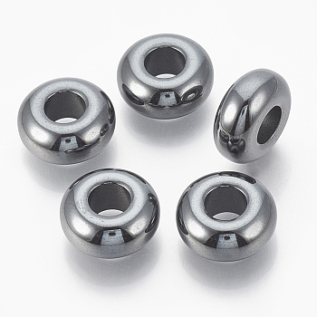 Synthetic Non-magnetic Hematite European Beads, Large Hole Beads, Rondelle, 14x6mm, Hole: 6mm