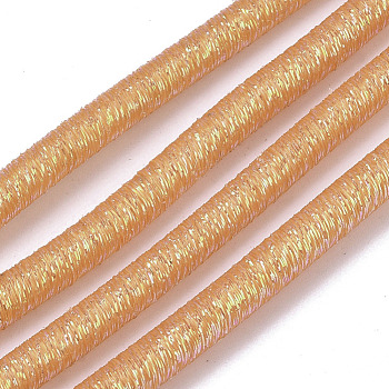PVC Tubular Synthetic Rubber Cord, Hollow Pipe, with Glitter Powder, Orange, 5.5mm, Hole: 2.5mm, about 54.68 yards(50m)/bundle