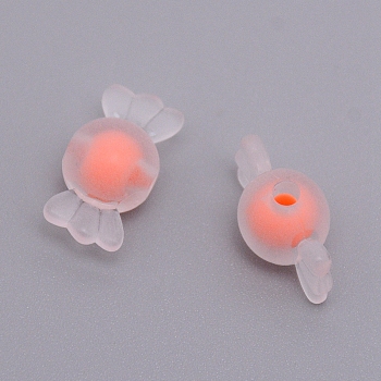 Transparent Clear Acrylic Beads, Frosted, DIY Accessories, Bead in Bead, Candy, Orange, 8.5x16.5x8.5mm, Hole: 2mm