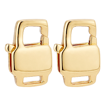 Brass Lobster Claw Clasps, Rectangle, Real 18K Gold Plated, 12x8x3mm, Hole: 3x1mm, Inner Diameter: 4x3mm, 10pcs/box