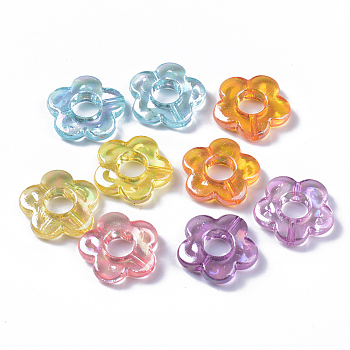 Transparent Acrylic Bead Frames, AB Color Plated, Flower, Mixed Color, 18x18.5x4mm, Hole: 1.6mm