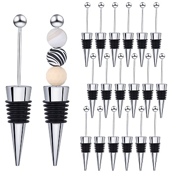 18Pcs Beadable Wine Stoppers, Alloy with Rubber Wine Saver Bottle Stopper, Cone, Black, 115x20mm