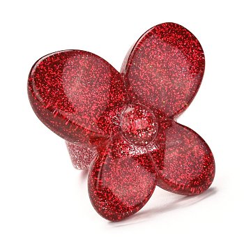 Acrylic Finger Rings, Retro Style, with Glitter Powder, Butterfly, Red, 6.5~36mm, Inner Diameter: 18mm, Butterfly: 36X41X6mm