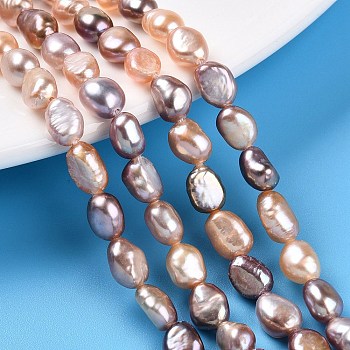 Natural Cultured Freshwater Pearl Beads Strands, Baroque Pearls Keshi Pearl Beads, Two Sides Polished, PeachPuff, 6~11x5~6.5x3.5~6.5mm, Hole: 0.7mm, about 47~48pcs/strand, 13.58~13.98 inch(34.5~35.5cm)