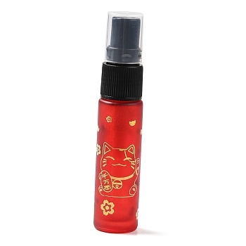 Glass Spray Bottles, Fine Mist Atomizer, with Plastic Dust Cap & Refillable Bottle, with Fortune Cat Pattern & Chinese Character, Red, 2x9.6cm, Hole: 9.5mm, Capacity: 10ml(0.34fl. oz)