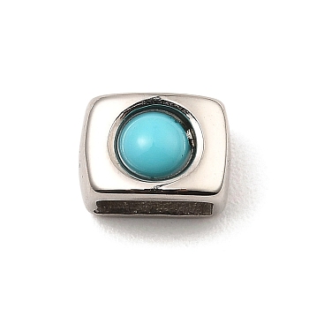 304 Stainless Steel Slide Charms, with Synthetic Turquoise, Rectangle, Stainless Steel Color, 7x10x7.5mm, Hole: 7.5x3.5mm