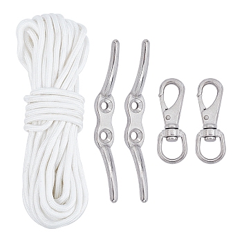 PANDAHALL ELITE Camping Tent Accessories, with Nylon Pull Rope, 304 Stainless Steel Swivel Lobster Claw Clasps, Stainless Steel Flagpole Hook, White, 8mm, 15m