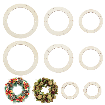 8Pcs 4 Styles Wreath Frames for Crafts, Wooden Floral Arranging Craft Rings, Beige, 150~300x2.5mm, Inner Diameter: 100~230mm, 2pcs/style