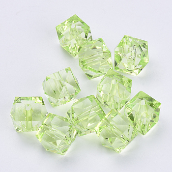 Transparent Acrylic Beads, Faceted, Cube, Lawn Green, 10x10x8mm, Hole: 1.5mm, about 900pcs/500g