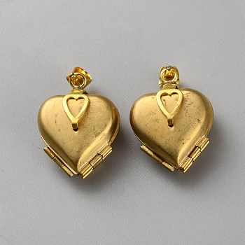 Brass Heart Locket Pendants, Photo Frame Clover Pendant for Necklaces, Golden, 28x21x14mm, Hole: 7x4mm
