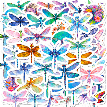 50Pcs PVC Self-Adhesive Cartoon Dragonfly Stickers, Waterproof Insect Decals for Party Decorative Presents, Mixed Color, 30~60mm