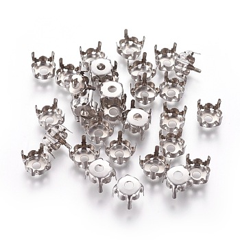 201 Stainless Steel Sew on Prong Settings, Rhinestone Claw Settings, Flat Round, Stainless Steel Color, 7.5x6mm, Tray: 7mm, fit for SS33 Diamond Shape Rhinestone