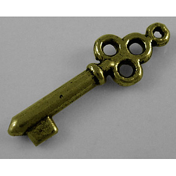 Tibetan Style Alloy Pendants, Lead Free, Cadmium Free and Nickel Free, Antique Bronze, Skeleton Key, 7mm wide, 21.5mm long, hole: 1mm