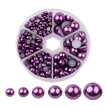 1Box ABS Plastic Imitation Pearl Dome Cabochons, Half Round, Medium Orchid, 4~12x2~6mm, about 690pcs/box