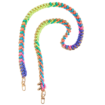 Acrylic Cable Chain & Polyester Braided Cord Bag Straps, with Iron Spring Gate Rings and Clasps, Bag Replacement Accessories, Golden, Colorful, 1180x24x12mm