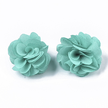 Polyester Fabric Flowers, for DIY Headbands Flower Accessories Wedding Hair Accessories for Girls Women, Turquoise, 34mm