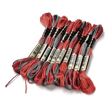 10 Skeins 6-Ply Polyester Embroidery Floss, Cross Stitch Threads, Segment Dyed, Red, 0.5mm, about 8.75 Yards(8m)/skein