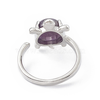 Gemstone Turtle Open Cuff Ring(RJEW-P082-01P)-4