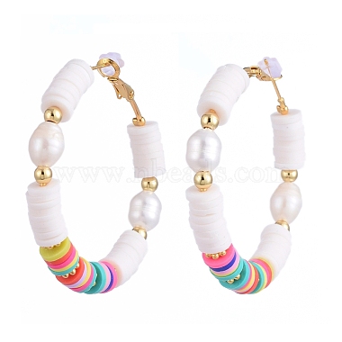 Basketball Wives Style Brass Heishi Beaded Hoop Earrings(EJEW-JE04086-01)-2