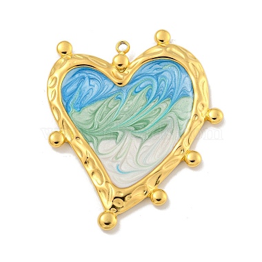 Real 18K Gold Plated Medium Aquamarine Heart Stainless Steel+Enamel Pendants