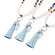 Opalite Bullet & Tassel Pendant Necklace with Mixed Gemstone Beaded Chains(NJEW-E585-02F)-1