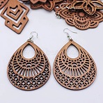 Alloy Wood Dangle Earrings, Platinum, Teardrop, 60x40mm(FS-WG0BF85-03)