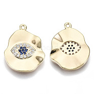 Brass Micro Pave Cubic Zirconia Pendants, Nickel Free, Oval with Eye, Real 18K Gold Plated, Blue, 19x14.5x1.5mm, Hole: 1mm(KK-N232-88-NF)
