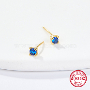Golden Sterling Silver Micro Pave Cubic Zirconia Stud Earring, Square, Blue, 4x4mm(XN7792-9)