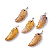 Natural Mookaite Pendants, with Platinum Plated Brass Loops, Wing, 36x15~16.6x6.5~7.7mm, Hole: 5x4mm(G-I314-01P-04)