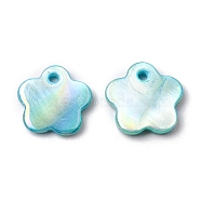 Natural Freshwater Shell Flower Charms, Dyed, AB Color Plated, Pale Turquoise, 11x11.5x1.5mm, Hole: 1.2mm(SHEL-K006-03)