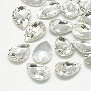 Pointed Back Glass Rhinestone Cabochons, Back Plated, Faceted, teardrop, Crystal, 6x4x2.5mm(RGLA-T081-4x6mm-01)