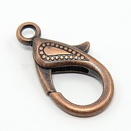 Tibetan Style Alloy Lobster Claw Clasps, Red Copper, 30x15x4mm, Hole: 3mm(PALLOY-O027-R01)