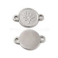 304 Stainless Steel Connector Charms, Flat Round Links with Tree, Stainless Steel Color, 12x18x1mm, Hole: 1.8mm(STAS-B032-40P)