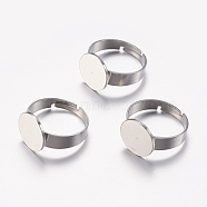 Adjustable 304 Stainless Steel Finger Rings Components, Pad Ring Base Findings, Flat Round, Stainless Steel Color, Tray: 12mm, 17mm(STAS-F149-20P)