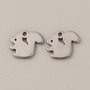 304 Stainless Steel Charms, Stainless Steel Color, Squirrel Pattern, 8x9x1mm, Hole: 1mm(STAS-CJC0008-10P-01)