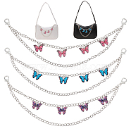 WADORN 3Pcs 3 Colors Iron Decorative 2-Layer Bag Chains, Pants Chain, with Alloy Enamel Butterfly Charms, Mixed Color, 29cm, 1pc/color(DIY-WR0002-35)