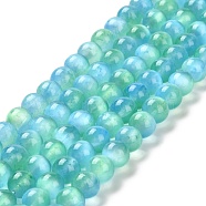Natural Selenite Beads Strands, Grade A, Dyed, Round, Cyan, 8mm, Hole: 0.8mm, about 51~52pcs/strand, 15.16~15.35''(38.5~39cm)(G-P493-01M)