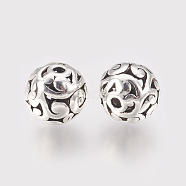 Tibetan Style Alloy Beads, Hollow Round, Antique Silver, 11x10mm, Hole: 1.5mm(TIBEB-L002-11AS)