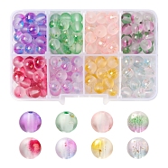 176Pcs 8 Colors Frosted Spray Painted Glass Beads, with Golden Foil, Round, Mixed Color, 8~9mm, Hole: 1.2~1.5mm, 22pcs/color(GLAA-YW0001-38)